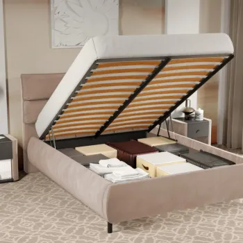 Pat Tapitat Cairo rabatabil cu perne pe spatar Bej - Velluto 3 140x200 imagine