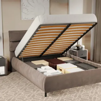 Pat Tapitat Cairo rabatabil cu perne pe spatar Cappuccino - Velluto 29 140x200 imagine