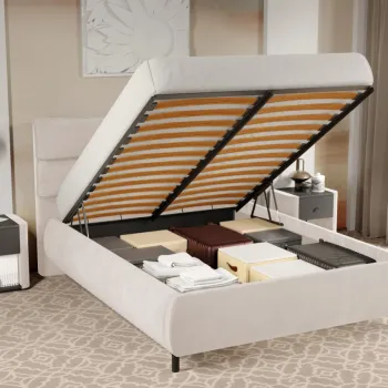 Pat Tapitat Cairo rabatabil cu perne pe spatar Crem - Velluto 2 160x200 imagine