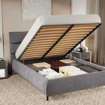 Pat Tapitat Cairo rabatabil cu perne pe spatar Gri - Velluto 16 180x200 imagine