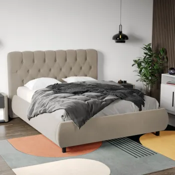 Pat Tapitat Catifea Mega cu somiera fixa Bej - Riviera 16 140x200 imagine