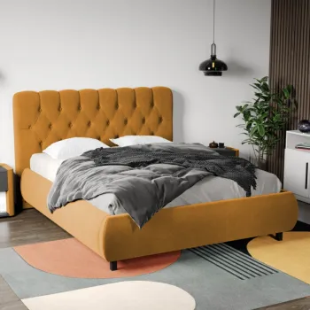 Pat Tapitat Catifea Mega cu somiera fixa Galben mustar - Riviera 41 160x200 imagine
