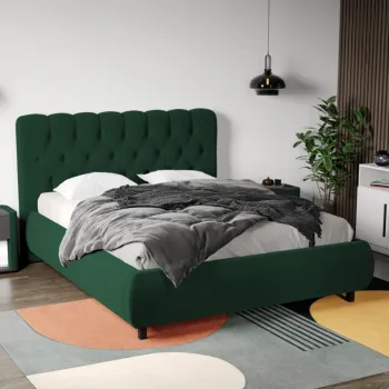 Pat Tapitat Catifea Mega cu somiera fixa Verde inchis - Riviera 38 180x200 imagine