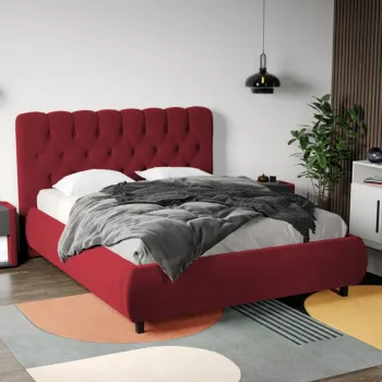 Pat Tapitat Catifea Mega cu somiera fixa Visiniu - Riviera 61 160x200 imagine