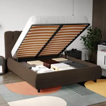 Pat Tapitat Catifea Mega cu somiera rabatabila si lada de depozitare Maro - Riviera 26 180x200 imagine