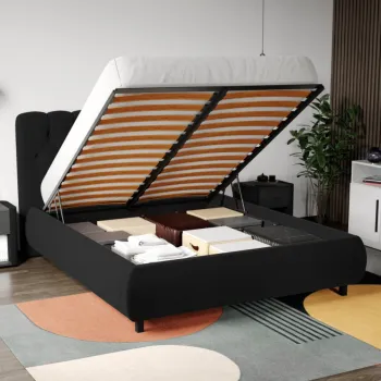 Pat Tapitat Catifea Mega cu somiera rabatabila si lada de depozitare Negru - Riviera 100 140x200 imagine