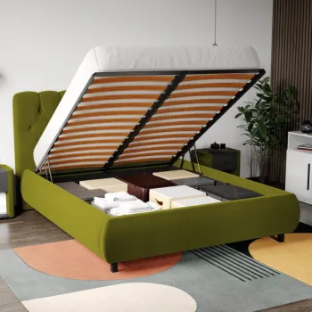 Pat Tapitat Catifea Mega cu somiera rabatabila si lada de depozitare Verde deschis - Riviera 36 180x200 imagine