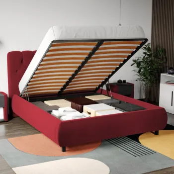 Pat Tapitat Catifea Mega cu somiera rabatabila si lada de depozitare Visiniu - Riviera 61 180x200 imagine