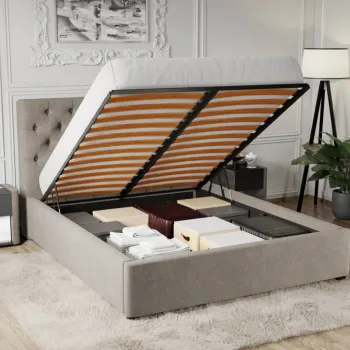 Pat Tapitat Catifea Riviera cu somiera rabatabila si lada de depozitare Bej - Riviera 16 160x200 imagine