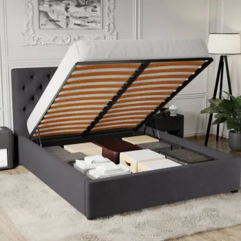 Pat Tapitat Catifea Riviera cu somiera rabatabila si lada de depozitare Gri antracit - Riviera 97 180x200 imagine