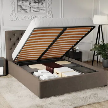 Pat Tapitat Catifea Riviera cu somiera rabatabila si lada de depozitare Maro - Riviera 26 180x200 imagine