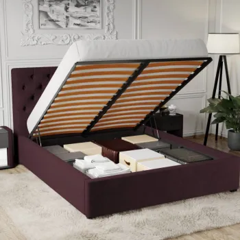 Pat Tapitat Catifea Riviera cu somiera rabatabila si lada de depozitare Mov - Riviera 69 180x200 imagine