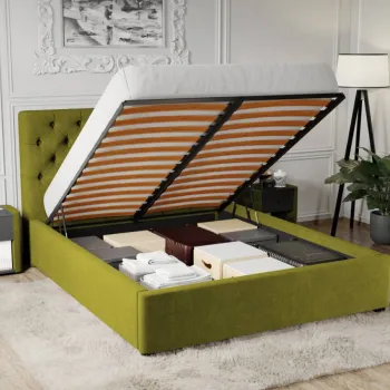 Pat Tapitat Catifea Riviera cu somiera rabatabila si lada de depozitare Verde deschis - Riviera 36 160x200 imagine