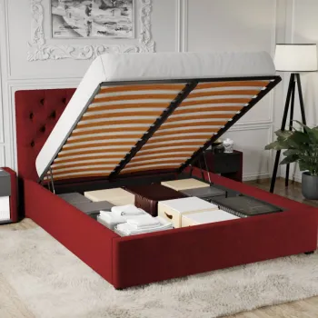 Pat Tapitat Catifea Riviera cu somiera rabatabila si lada de depozitare Visiniu - Riviera 61 140x200 imagine