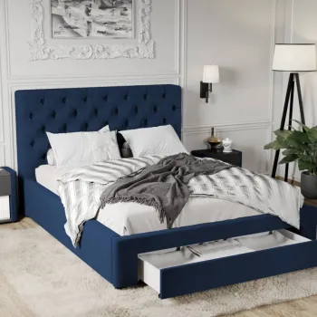 Pat Tapitat Catifea Riviera cu somiera si sertar Albastru inchis - Riviera 81 160x200 imagine