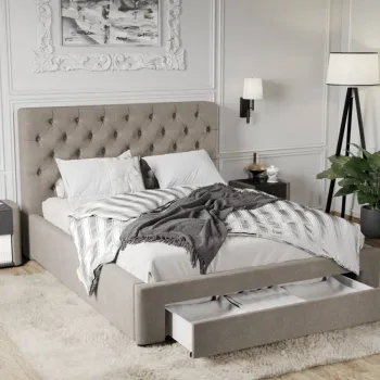 Pat Tapitat Catifea Riviera cu somiera si sertar Bej - Riviera 16 160x200 imagine