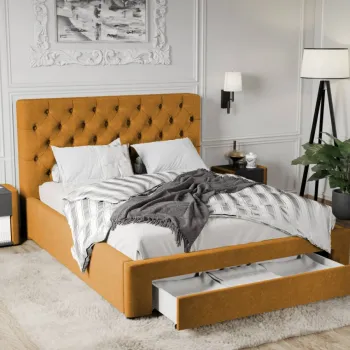 Pat Tapitat Catifea Riviera cu somiera si sertar Galben mustar - Riviera 41 160x200 imagine