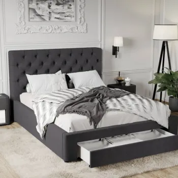 Pat Tapitat Catifea Riviera cu somiera si sertar Gri antracit - Riviera 97 160x200 imagine