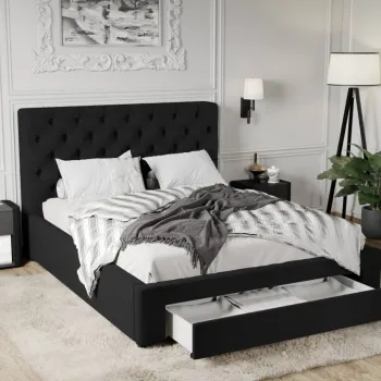 Pat Tapitat Catifea Riviera cu somiera si sertar Negru - Riviera 100 160x200 imagine