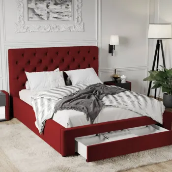 Pat Tapitat Catifea Riviera cu somiera si sertar Visiniu - Riviera 61 160x200 imagine