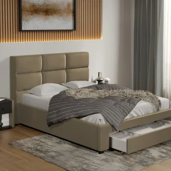 Pat tapitat Cico cu sertar 170 x 114 C1 din piele/stofa Bej - Nube 11 imagine