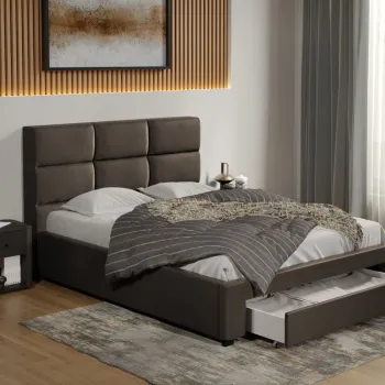 Pat tapitat Cico cu sertar 170 x 114 C1 din piele/stofa Ciocolatiu - Nube 29 imagine