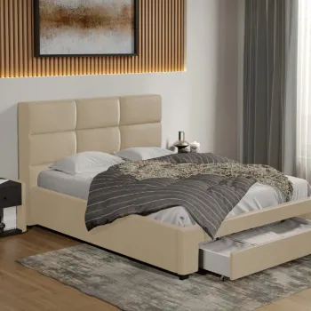 Pat tapitat Cico cu sertar 170 x 114 C1 din piele/stofa Crem - Nube 4 imagine