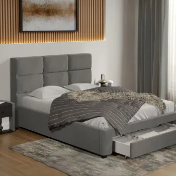 Pat tapitat Cico cu sertar 170 x 114 C1 din piele/stofa Gri - Falcone 21 imagine