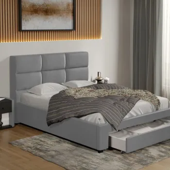 Pat tapitat Cico cu sertar 170 x 114 C1 din piele/stofa Gri - Nube 81 imagine