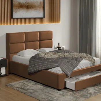 Pat tapitat Cico cu sertar 170 x 114 C1 din piele/stofa Maro - Nube 23 imagine