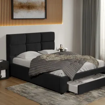 Pat tapitat Cico cu sertar 170 x 114 C1 din piele/stofa Negru - Falcone 14 imagine