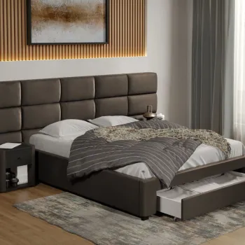 Pat tapitat Cico cu sertar 287 x 114 C2 din piele/stofa Ciocolatiu - Nube 29 imagine