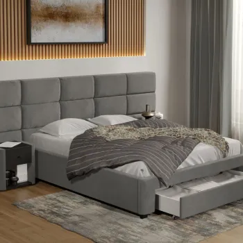 Pat tapitat Cico cu sertar 287 x 114 C2 din piele/stofa Gri - Falcone 21 imagine