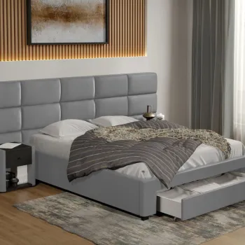 Pat tapitat Cico cu sertar 287 x 114 C2 din piele/stofa Gri - Nube 81 imagine