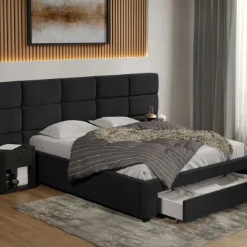 Pat tapitat Cico cu sertar 287 x 114 C2 din piele/stofa Negru - Falcone 14 imagine