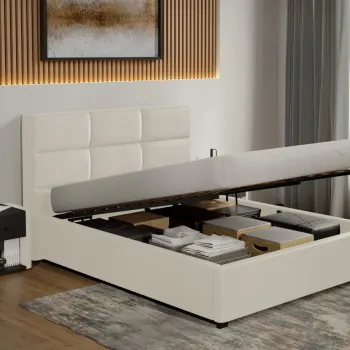 Pat Tapitat Cico de 190 rabatabil 170 x 114 C1 din piele/stofa Alb - Nube 1 160x190 imagine