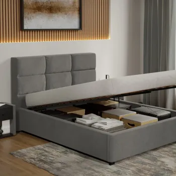 Pat Tapitat Cico de 190 rabatabil 170 x 114 C1 din piele/stofa Gri - Falcone 21 180x190 imagine