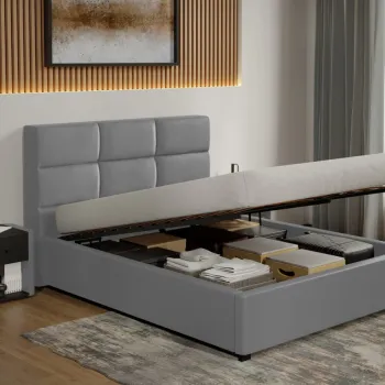 Pat Tapitat Cico de 190 rabatabil 170 x 114 C1 din piele/stofa Gri - Nube 81 140x190 imagine