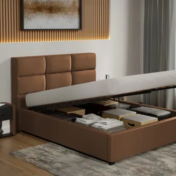 Pat Tapitat Cico de 190 rabatabil 170 x 114 C1 din piele/stofa Maro - Nube 23 180x190 imagine