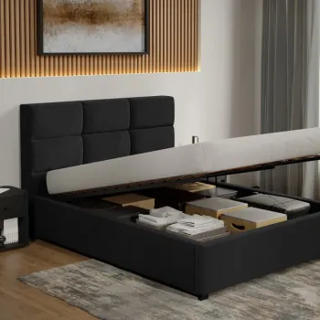 Pat Tapitat Cico de 190 rabatabil 170 x 114 C1 din piele/stofa Negru - Falcone 14 140x190 imagine