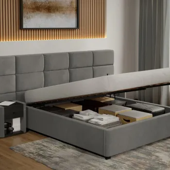 Pat Tapitat Cico de 190 rabatabil 287 x 114 C2 din piele/stofa Gri - Falcone 21 180x190 imagine