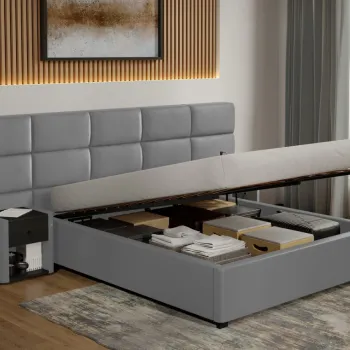 Pat Tapitat Cico de 190 rabatabil 287 x 114 C2 din piele/stofa Gri - Nube 81 180x190 imagine