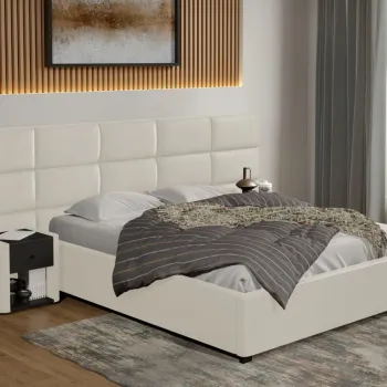 Pat tapitat Cico fix 287 x 114 C2 din piele/stofa Alb - Nube 1 160x200 imagine