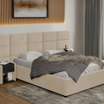 Pat tapitat Cico fix 287 x 114 C2 din piele/stofa Bej - Falcone 102 140x200 imagine