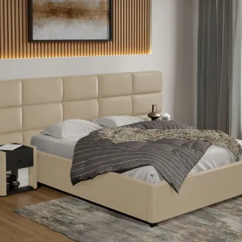 Pat tapitat Cico fix 287 x 114 C2 din piele/stofa Crem - Nube 4 160x200 imagine