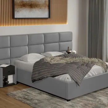 Pat tapitat Cico fix 287 x 114 C2 din piele/stofa Gri - Nube 81 160x200 imagine