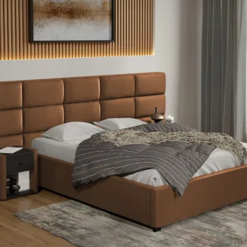 Pat tapitat Cico fix 287 x 114 C2 din piele/stofa Maro - Nube 23 160x200 imagine