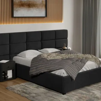 Pat tapitat Cico fix 287 x 114 C2 din piele/stofa Negru - Falcone 14 180x200 imagine