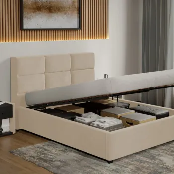 Pat tapitat Cico rabatabil 170 x 114 C1 din piele/stofa Bej - Falcone 102 140x200 imagine