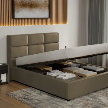 Pat tapitat Cico rabatabil 170 x 114 C1 din piele/stofa Bej - Nube 11 180x200 imagine